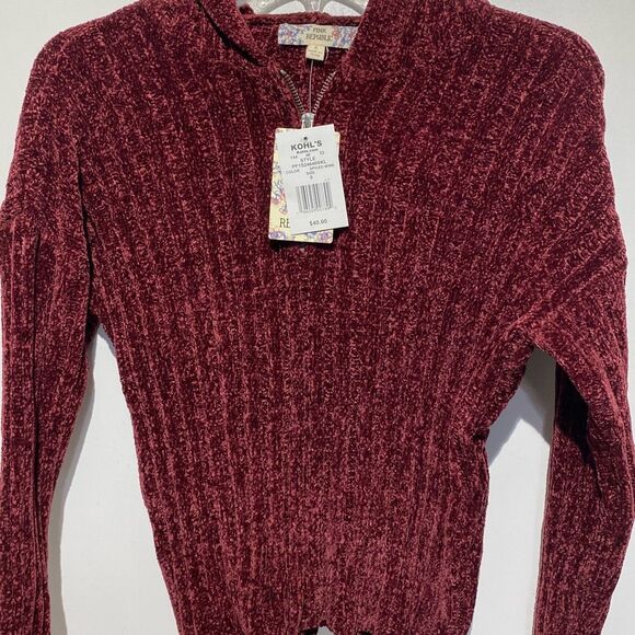 Pink Republic Women's Spiced Wine Chenille Quarter Zip Hooded Sweater Small NWT - Picture 1 of 10
